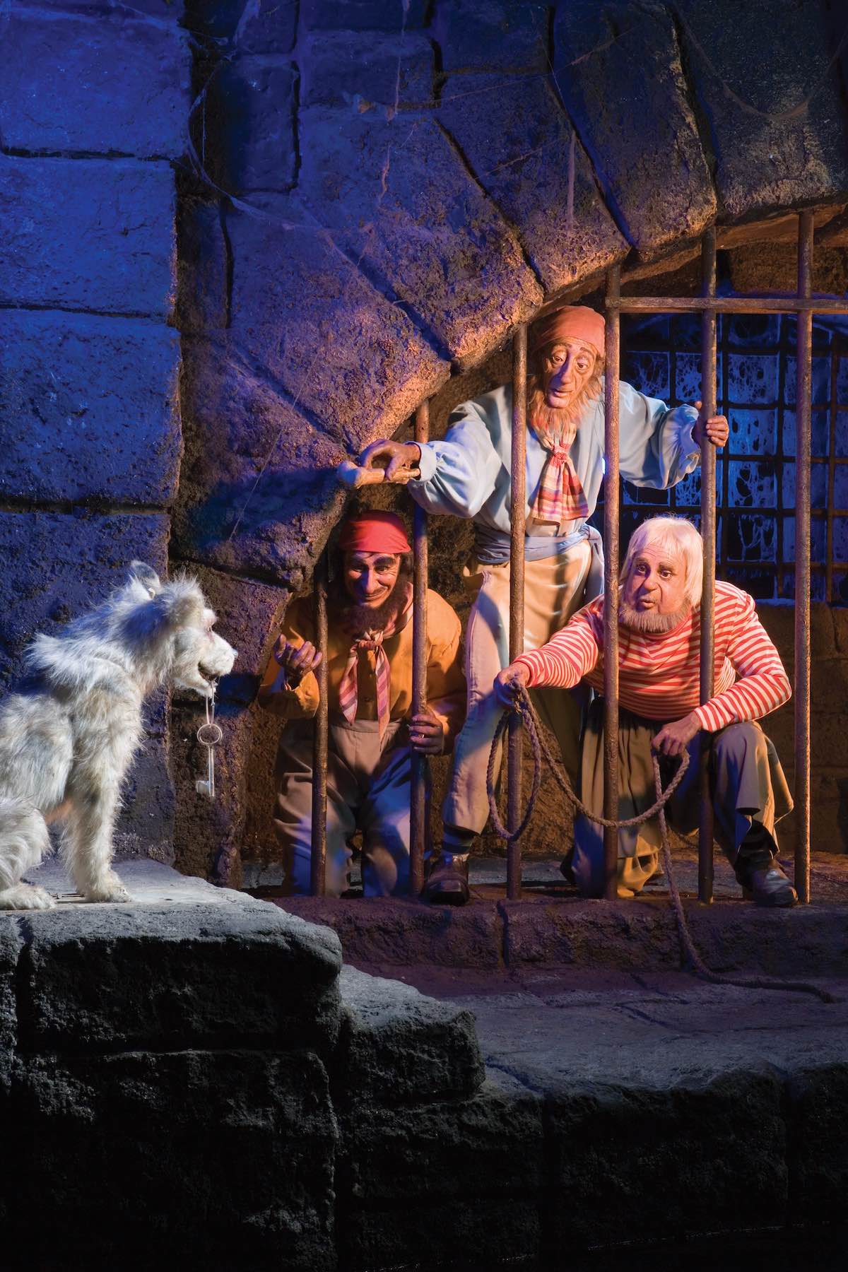 Pirate-themed Audio-Animatronics figures at the Pirates of the Caribbean attraction.