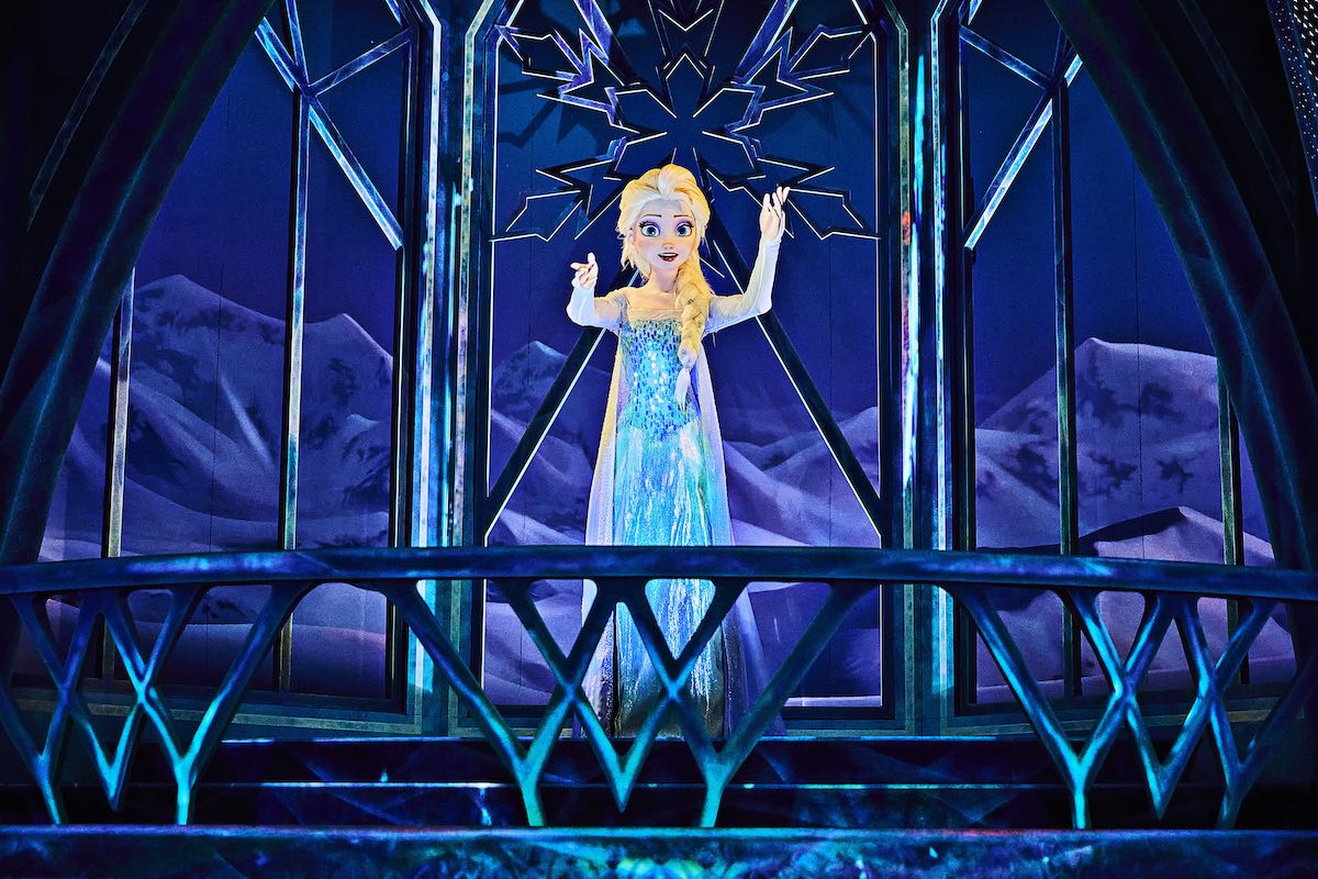 Elsa Audio-Animatronics figure at World of Frozen, located within Hong Kong Disneyland Resort.