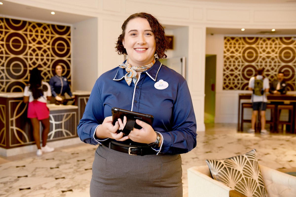 Elle, a Disney College Program participant, in a Disney hotel lobby.