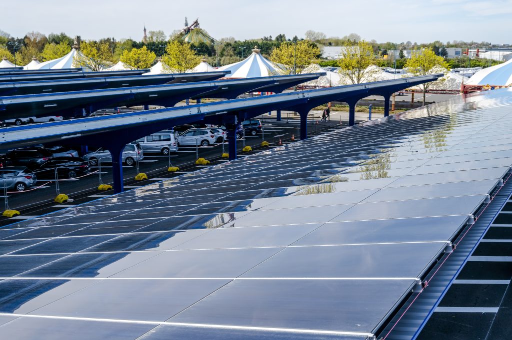 disneyland paris solar array sits atop parking lot