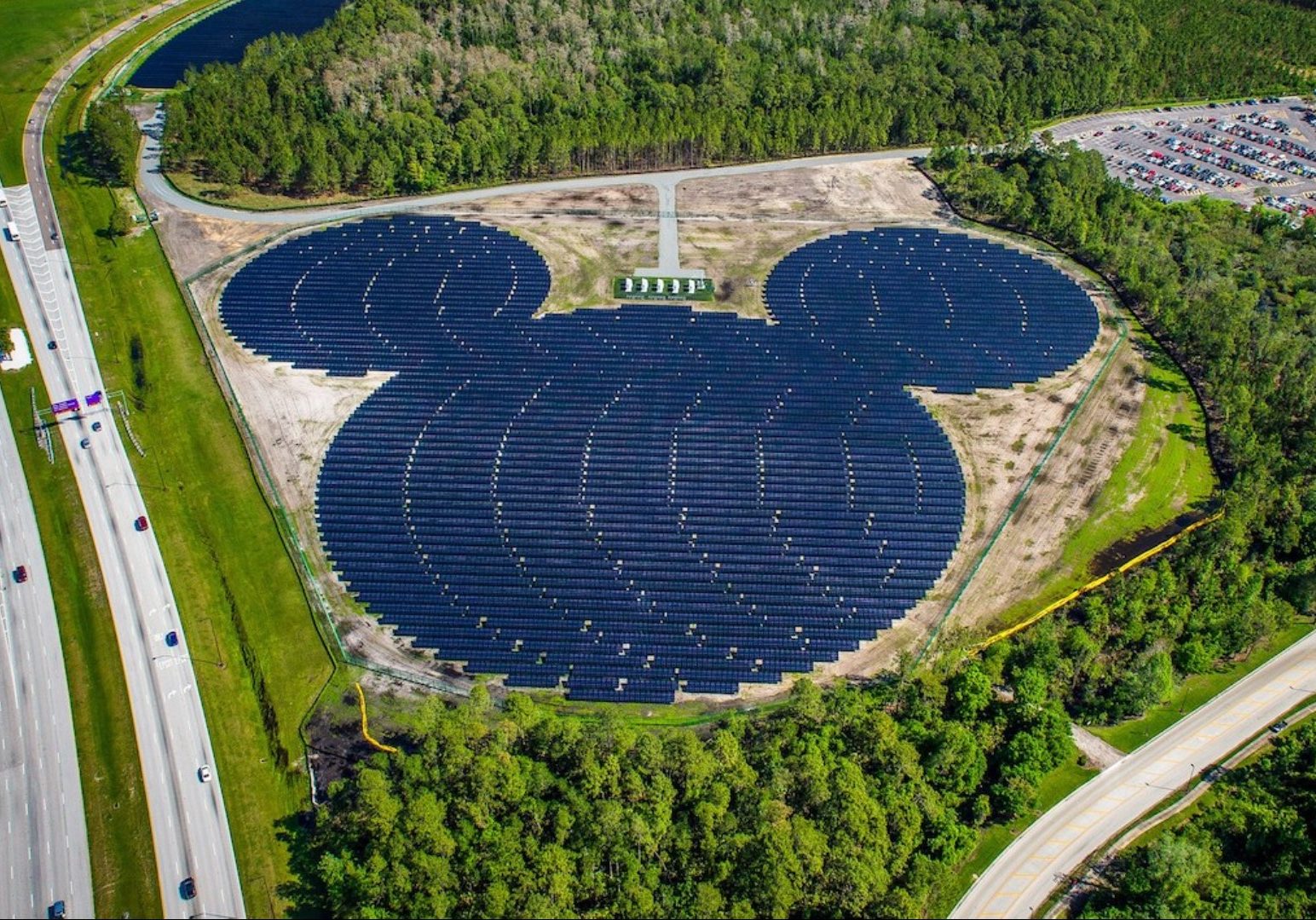 Energy Resources An aerial image of a Mickey Mouse-shaped solar array.