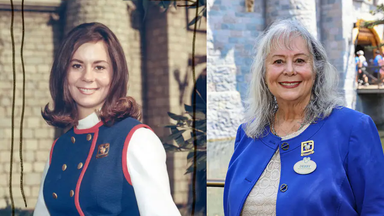 Then and Now picture of Debby by Sleeping Beauty Castle. 