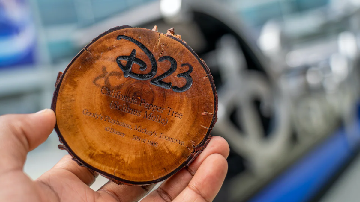 Piece of a tree from Mickey's Toontown marked with D23.