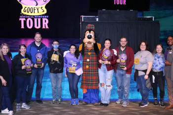 Goofy's Mystery Tour Winners onstage with Goofy and the Ambassadors