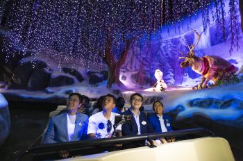 Make-A-Wish kid and Disney Cast Members ride the all-new Frozen Ever After attraction.