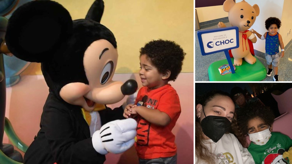 Lawrence makes memories with mom Kimberley and Mickey Mouse. 