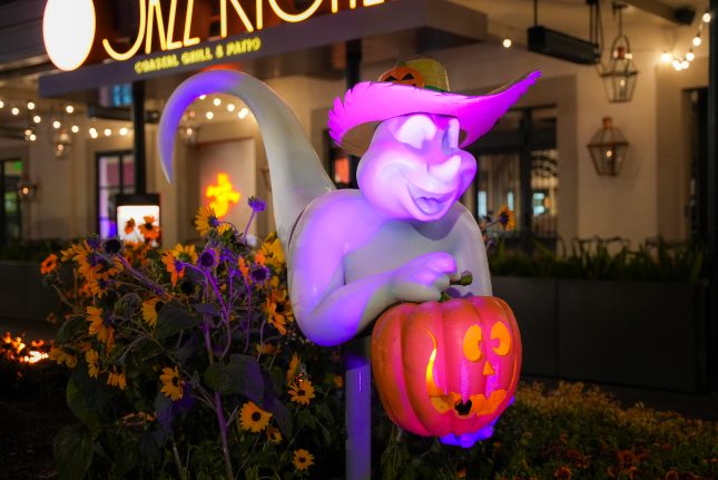 A friendly ghost sculpture is on display for Halloween in Downtown Disney District.