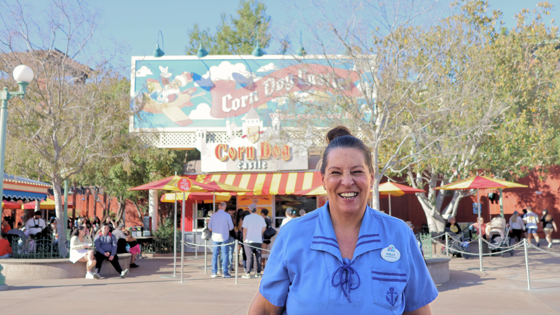 Guests can find Holly making memories at Corn Dog Castle in Disney California Adventure park.