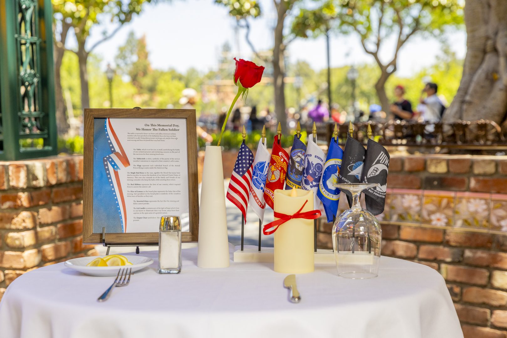 A Missing Hero Table is displayed at Disneyland Resort to recognize fallen heroes.